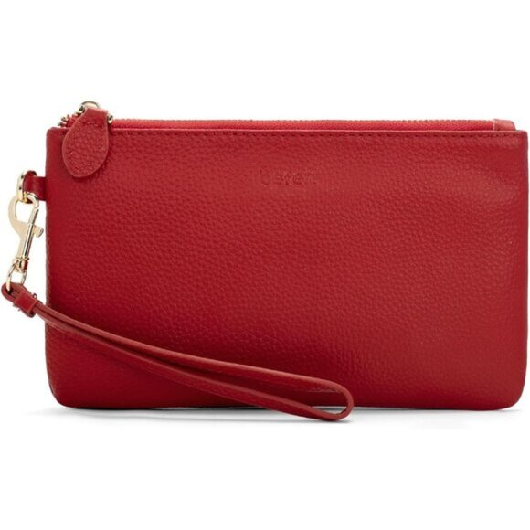 Genuine Leather Wristlet Clutch Wallet Purse Fire-engine Red - Picture 1 of 6